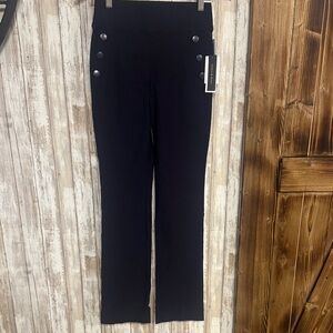 Pull-On Boot-Cut Pants with Decorative Buttons - Blue waist 25